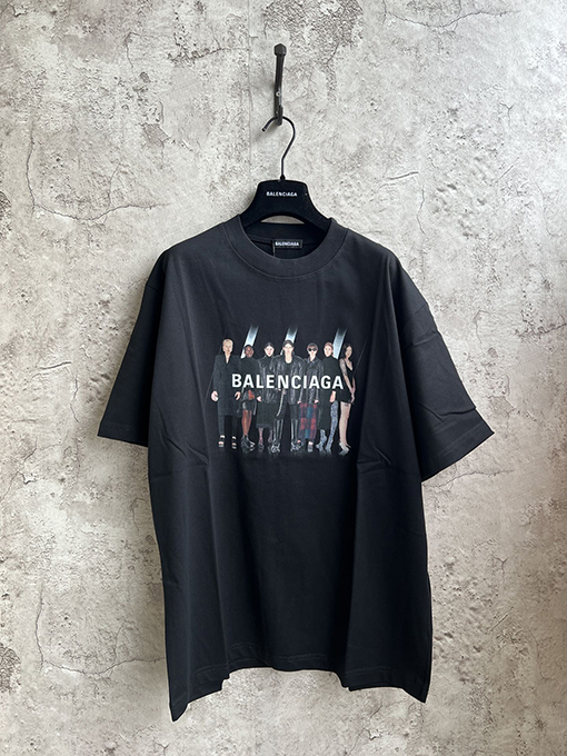 バレンシアガ ポートレートアルファベットロゴラウンドネックファッション半袖Tシャツ