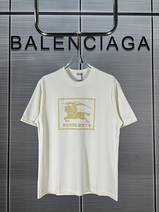 バーバリースーパーコピー 乗馬騎士軍馬ロゴスエードフォームプリント半袖Tシャツ