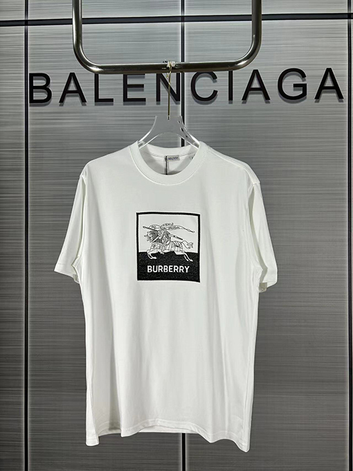 バーバリー 水墨戦馬騎士ロゴ刺繍半袖Tシャツ