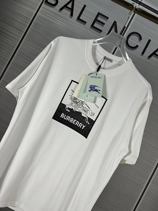 バーバリー 水墨戦馬騎士ロゴ刺繍半袖Tシャツ