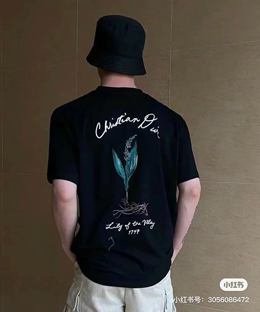 ディオール   新しい手書きのスズランプリント半袖Tシャツ