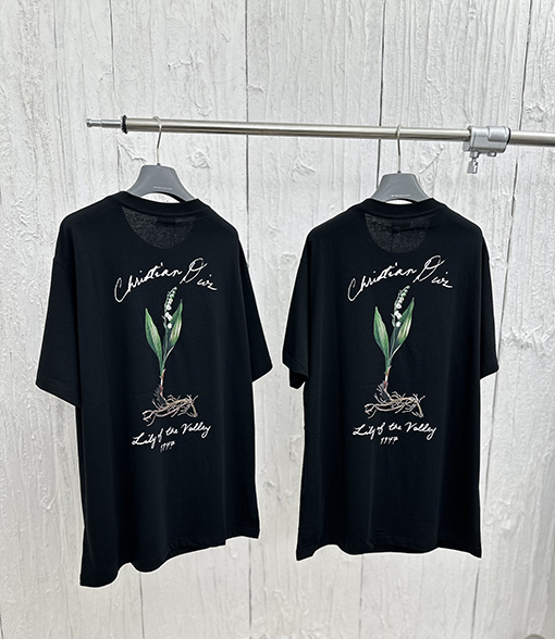 ディオール   新しい手書きのスズランプリント半袖Tシャツ