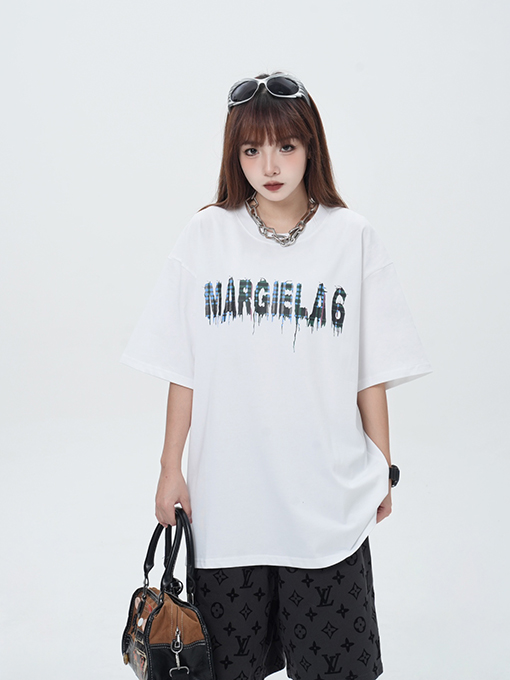 マルタンマルジェラ 新しいデジタルカラーチェック柄3 Dグループリント半袖Tシャツ