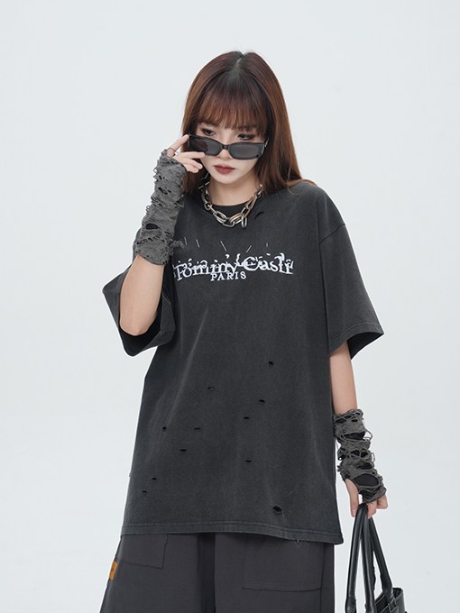 マルタンマルジェラ 水を洗って塩を炒める前に刺繍プリント半袖Tシャツ
