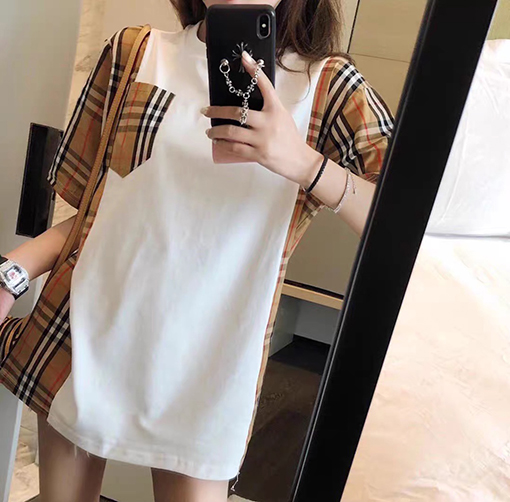バーバリーコピー   サイドステッチ装飾コットン半袖Tシャツ