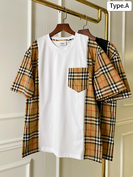 バーバリーコピー   サイドステッチ装飾コットン半袖Tシャツ