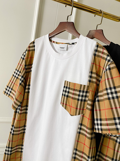 バーバリーコピー   サイドステッチ装飾コットン半袖Tシャツ