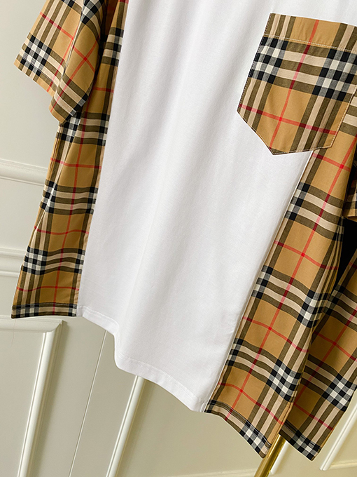 バーバリーコピー   サイドステッチ装飾コットン半袖Tシャツ