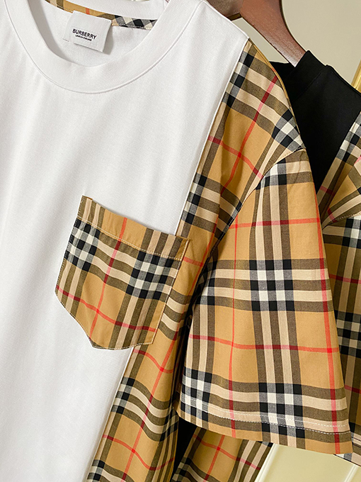 バーバリーコピー   サイドステッチ装飾コットン半袖Tシャツ