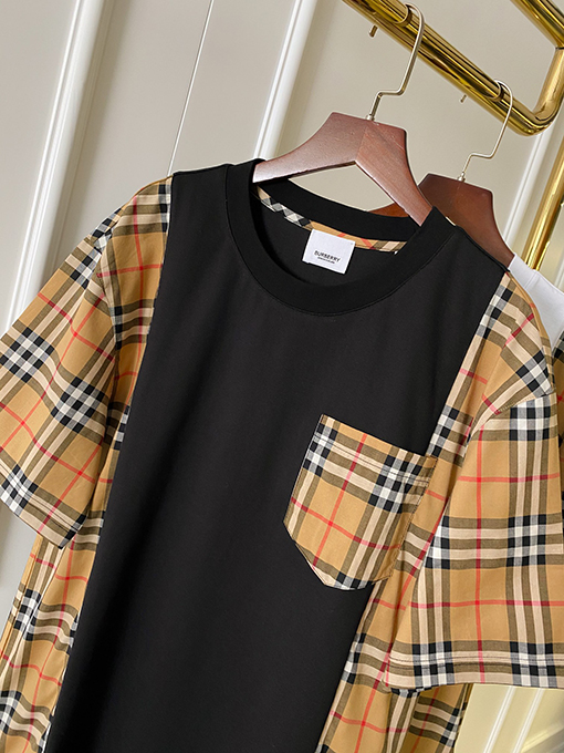 バーバリーコピー   サイドステッチ装飾コットン半袖Tシャツ