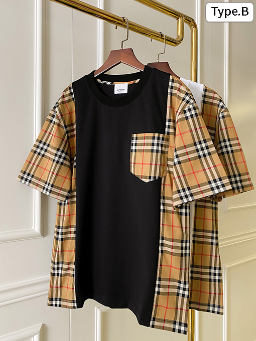 バーバリーコピー   サイドステッチ装飾コットン半袖Tシャツ