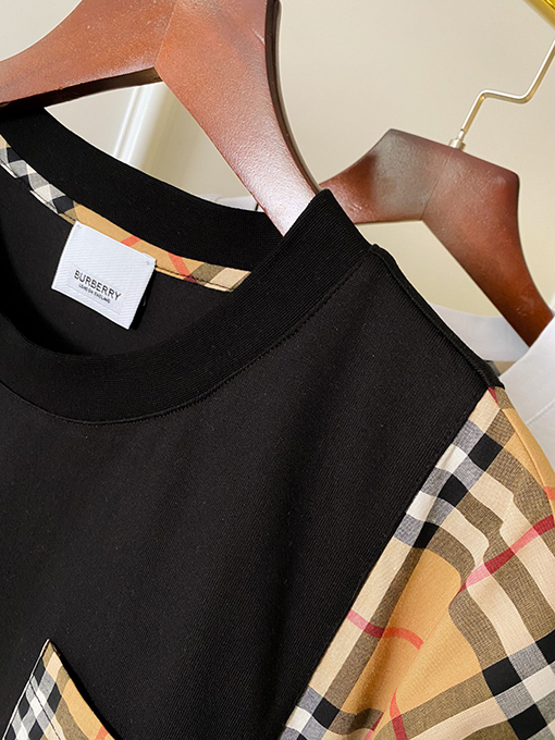 バーバリーコピー   サイドステッチ装飾コットン半袖Tシャツ
