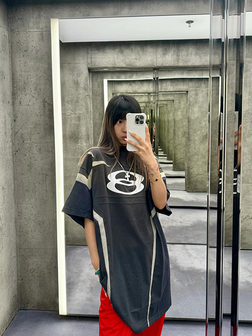 バレンシアガ ダブルリング廃土風パッチワーク半袖Tシャツ