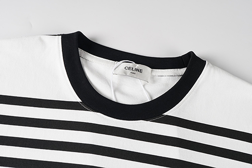 セリーヌスーパーコピー   胸にシルクスクリーンプリントストライプニット半袖Tシャツ
