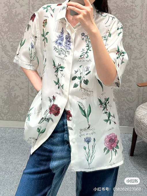 ディオール 新しい花のファッション花桑シルクセット半袖シャツ