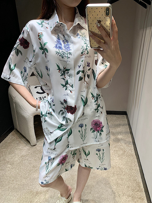 ディオールコピー   新しい花柄シャツ花柄桑シルクパンツ