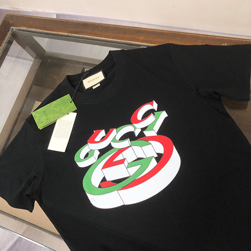 グッチスーパーコピー  新しいロゴパターンプリントデザイン半袖Tシャツ