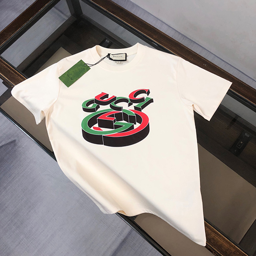 グッチスーパーコピー  新しいロゴパターンプリントデザイン半袖Tシャツ