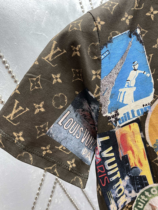 ルイヴィトンスーパーコピー 新しいフルプリント老眼鏡バッジメタルチェーン半袖Tシャツ