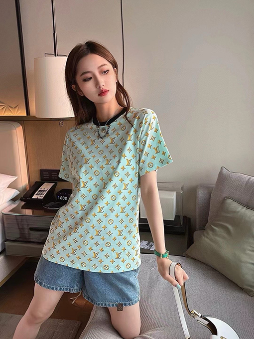 ルイヴィトン  新しい循環古いプリント半袖Tシャツ