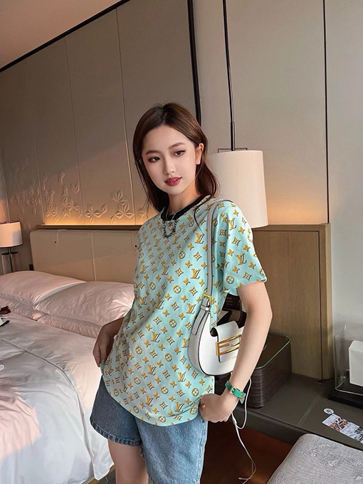 ルイヴィトン  新しい循環古いプリント半袖Tシャツ