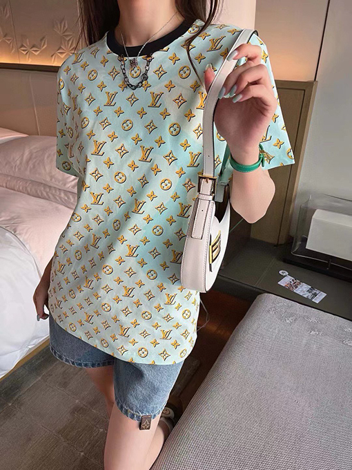 ルイヴィトン  新しい循環古いプリント半袖Tシャツ