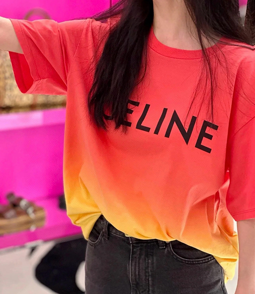 セリーヌ 新しいプリント吊り下げグラデーション半袖Tシャツ