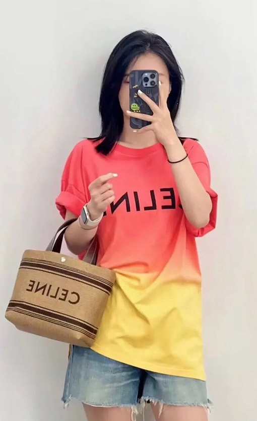セリーヌ 新しいプリント吊り下げグラデーション半袖Tシャツ