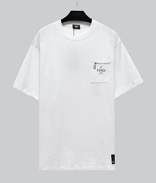フェンディ 胸ポケットロゴプリントラウンドネック半袖Tシャツ