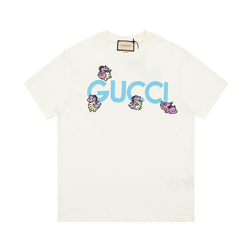 グッチ 新しい刺繍プリントラウンドネック半袖Tシャツ