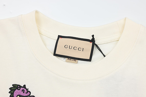 グッチ 新しい刺繍プリントラウンドネック半袖Tシャツ
