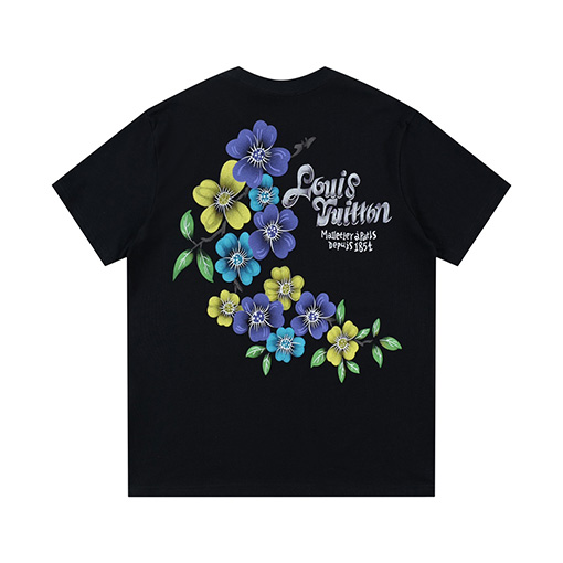 ルイヴィトンスーパーコピー 新しい花のラウンドネック半袖Tシャツ