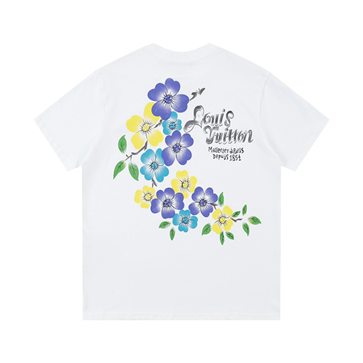 ルイヴィトンスーパーコピー 新しい花のラウンドネック半袖Tシャツ