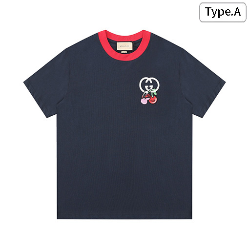 グッチ 新しいチェリーレターパッチ刺繍パターン半袖Tシャツ