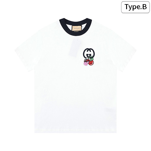 グッチ 新しいチェリーレターパッチ刺繍パターン半袖Tシャツ