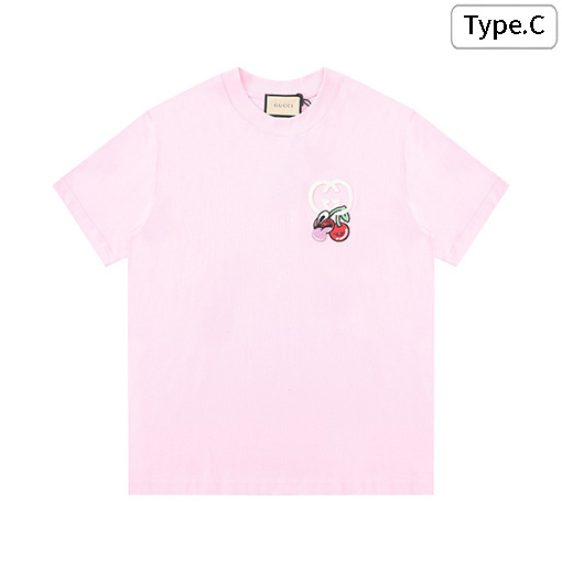 グッチ 新しいチェリーレターパッチ刺繍パターン半袖Tシャツ