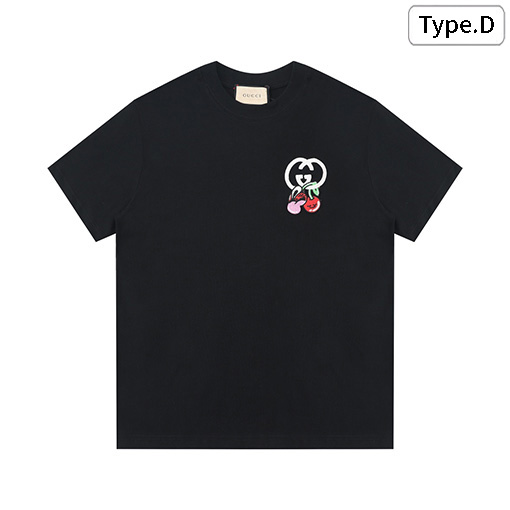グッチ 新しいチェリーレターパッチ刺繍パターン半袖Tシャツ