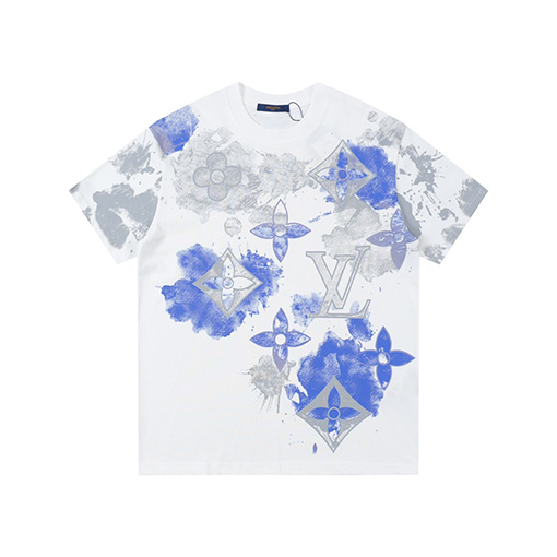 ルイヴィトン 新しい花のファッションプリント技術ラウンドネック半袖Tシャツ