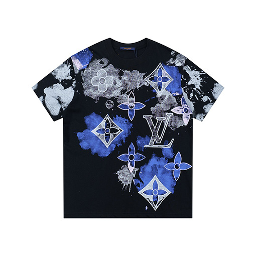 ルイヴィトン 新しい花のファッションプリント技術ラウンドネック半袖Tシャツ