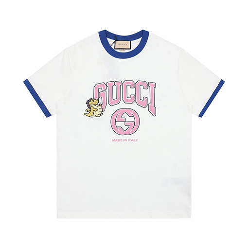グッチ 新しいプリント刺繍ラウンドネック半袖Tシャツ