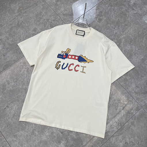 グッチ 新しいデジタルプリント文字ロゴ半袖Tシャツ