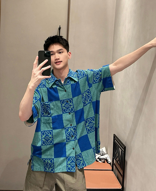 ロエベコピー 新しい酸っぱい果物の緑の綿のタオル布ジャカード半袖Tシャツ