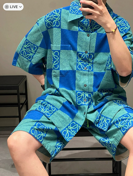 ロエベ  新しい酸っぱい果物の緑の綿のタオル布ジャカードパンツ
