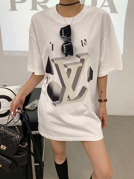 ルイヴィトンコピー アルファベットプラネットロゴドロッププリント半袖Tシャツ
