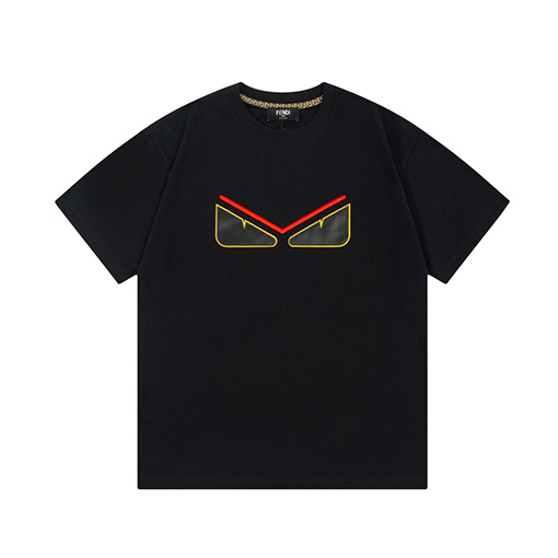 フェンディスーパーコピー 小さな悪魔の目ダブルFFパッチワーク刺繍半袖Tシャツ