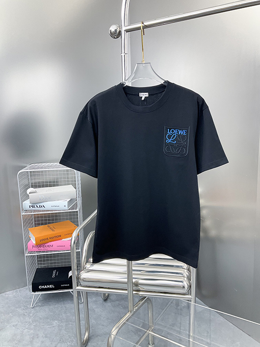 ロエベ 新しいポケット立体ロゴ刺繍ラウンドネック半袖Tシャツ