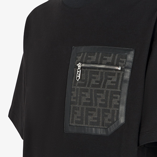 フェンディ 胸ジッパーポケットステッチ半袖Tシャツ