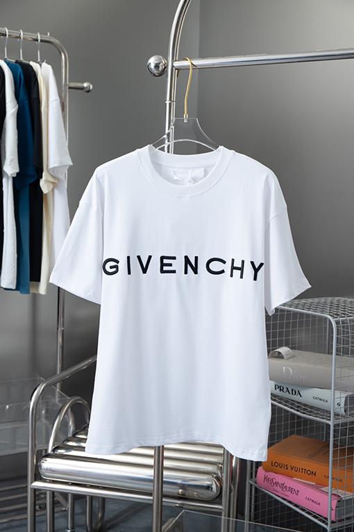 ジバンシイ   クラシックな前後ロゴ刺繍ラウンドネック半袖Tシャツ