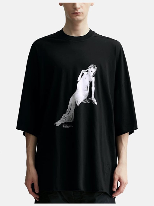 リックオウエンス ダークニュープリントマーメイドウォッシュカーリング半袖Tシャツ