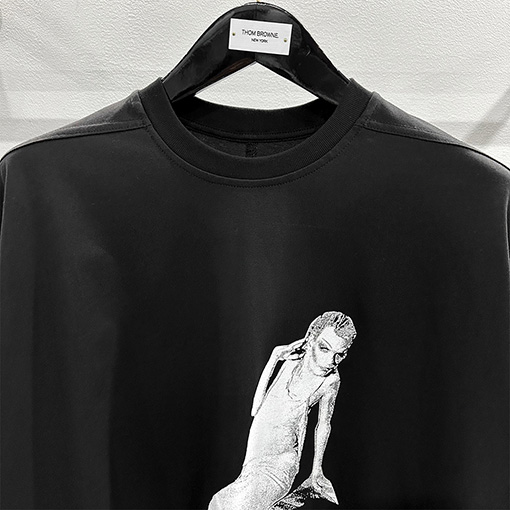 リックオウエンス ダークニュープリントマーメイドウォッシュカーリング半袖Tシャツ